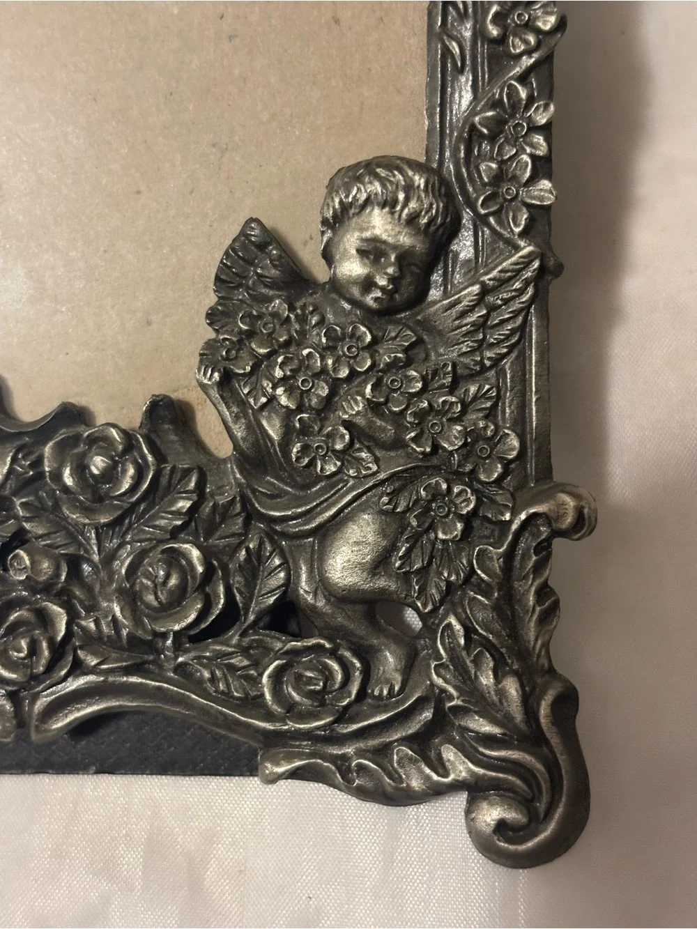 Ornate Silver-Tone Cherub Picture Frame - Decorative Home Accent